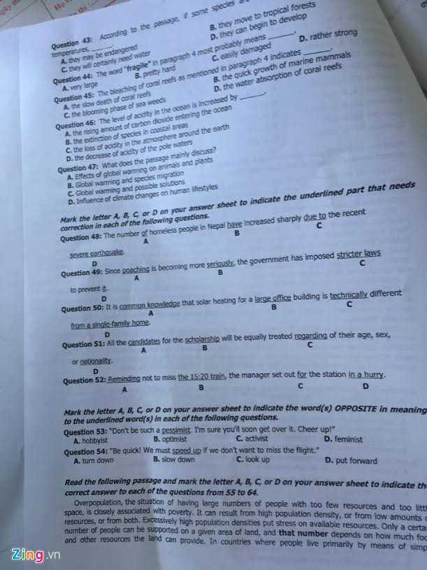 Đề thi, đáp án môn Tiếng Anh kỳ thi THPT quốc gia 2015