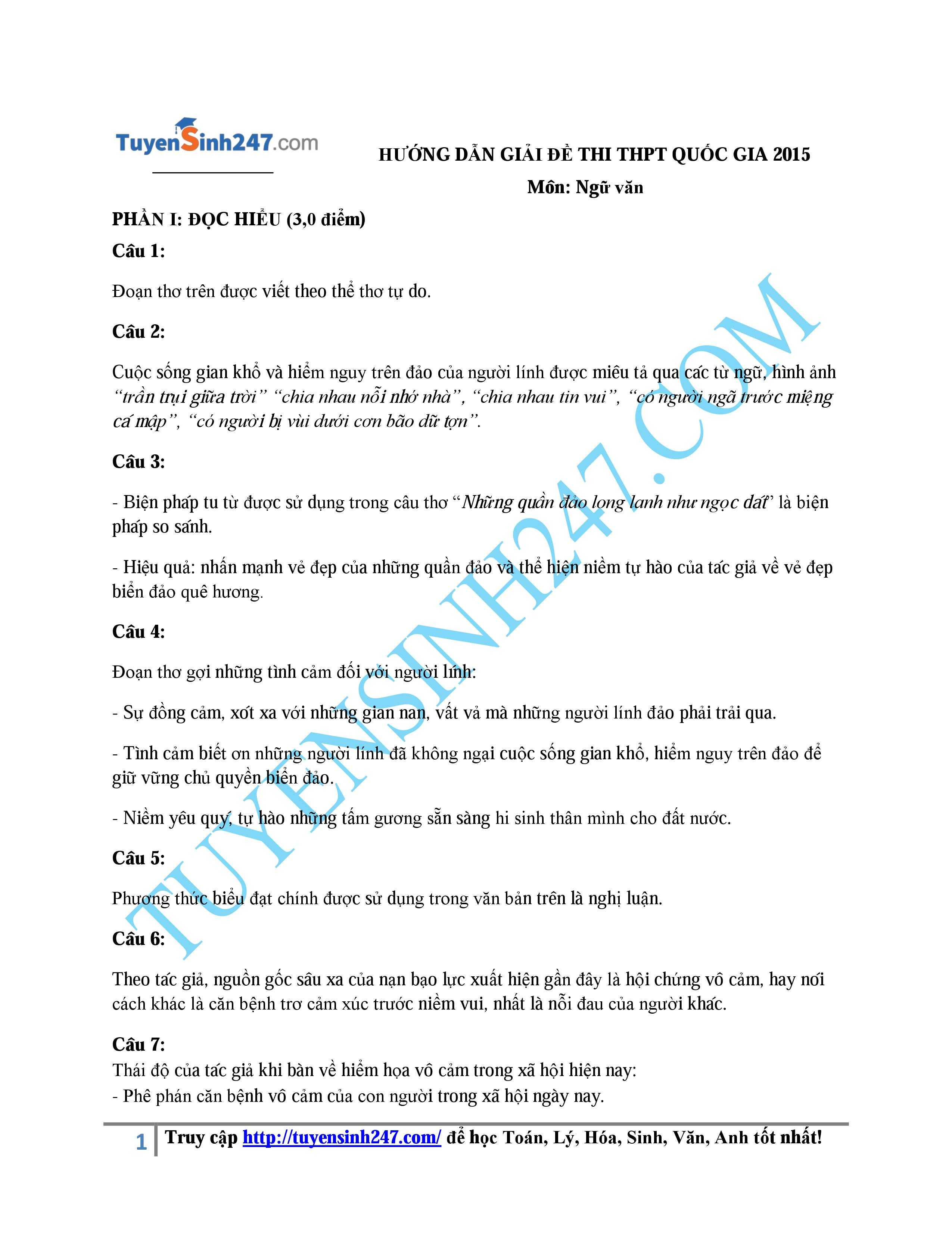 đáp án ngữ văn 2015