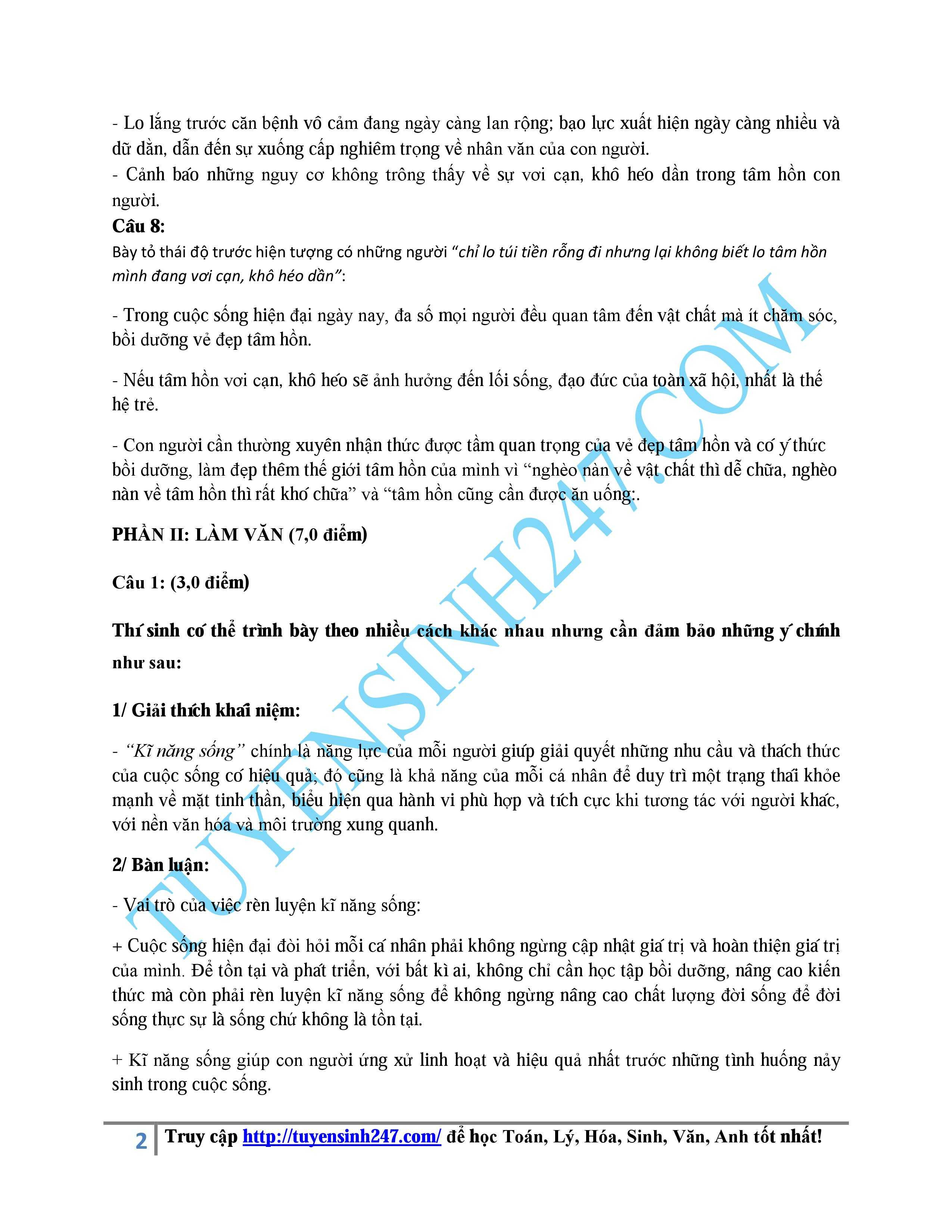 đáp án ngữ văn 2015