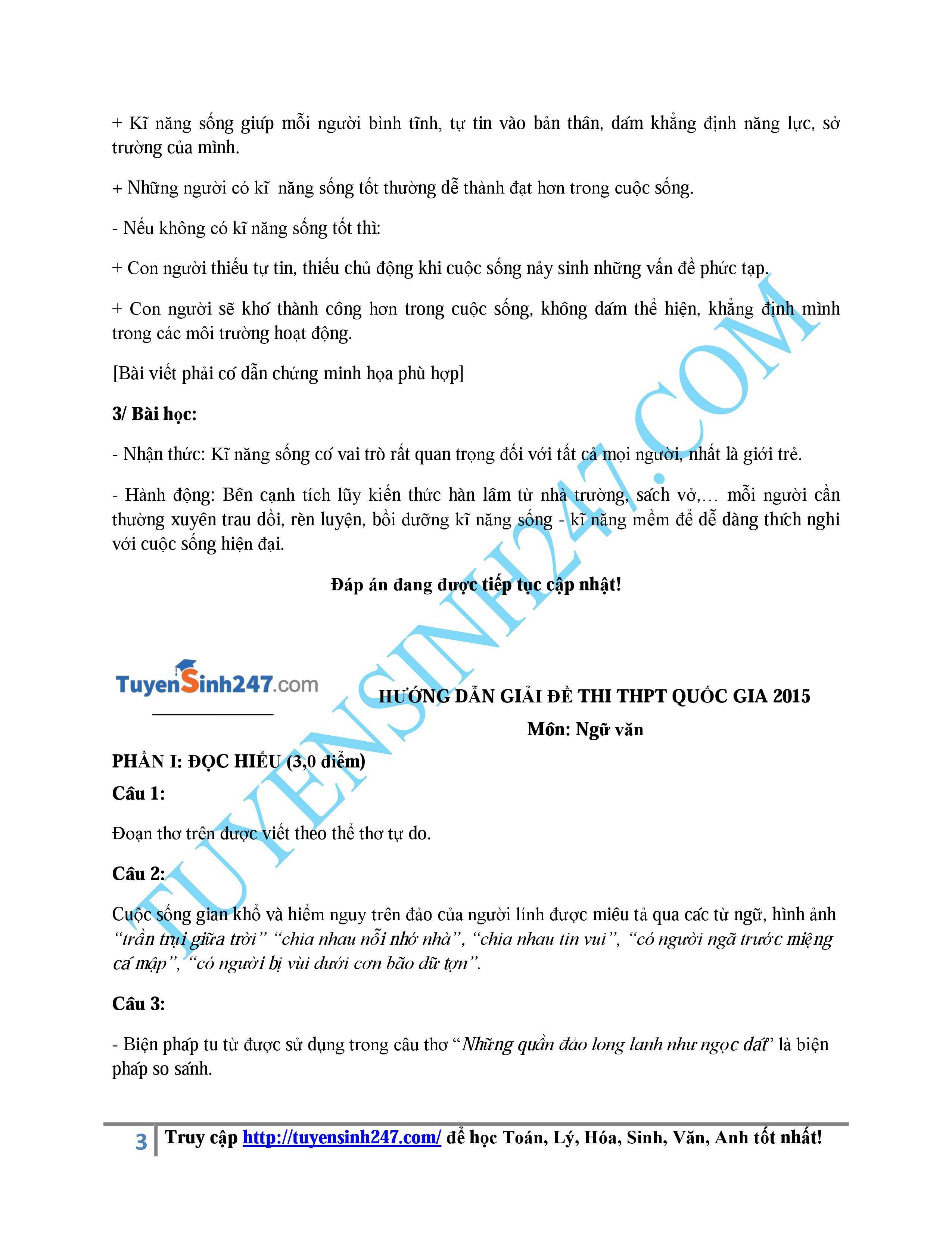 đáp án ngữ văn 2015