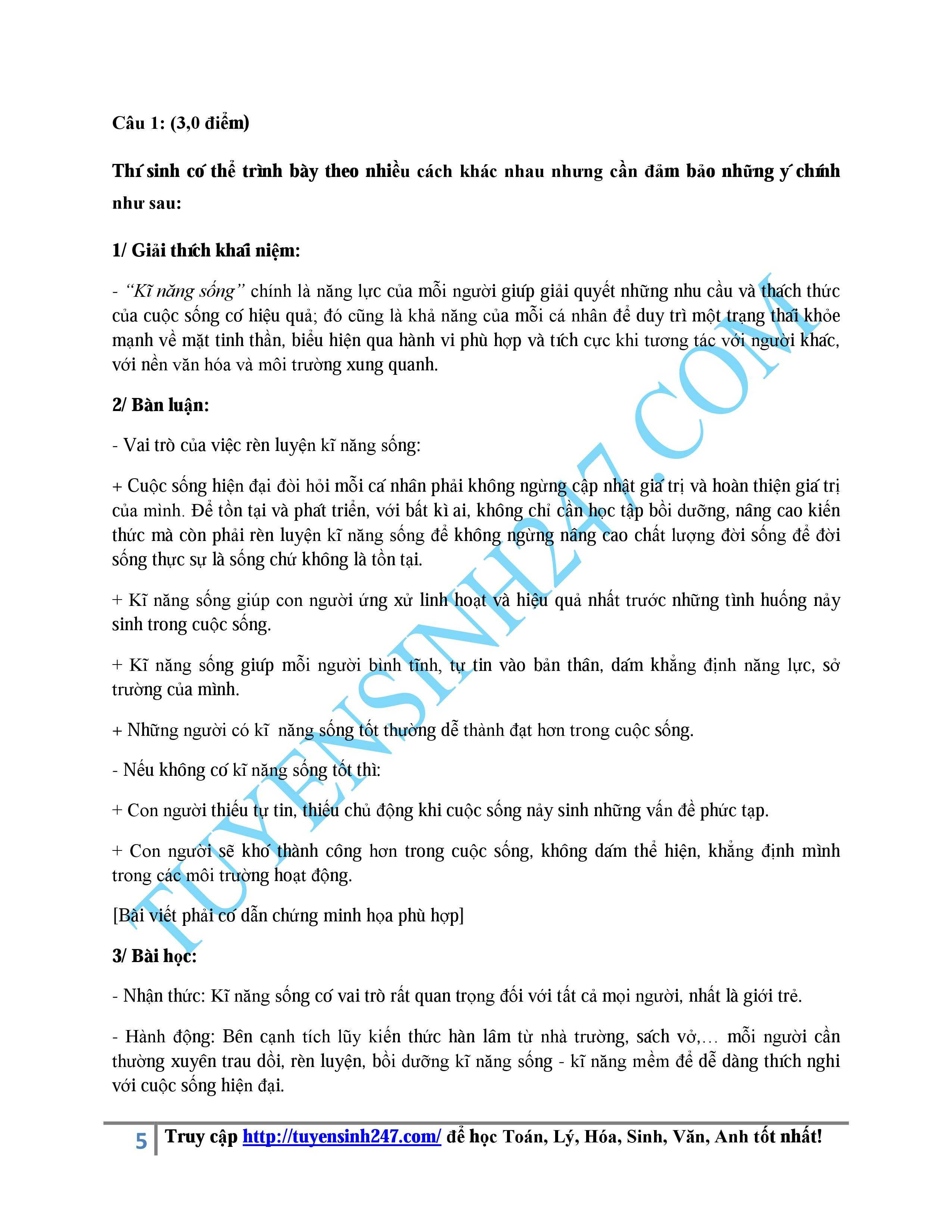 đáp án ngữ văn 2015