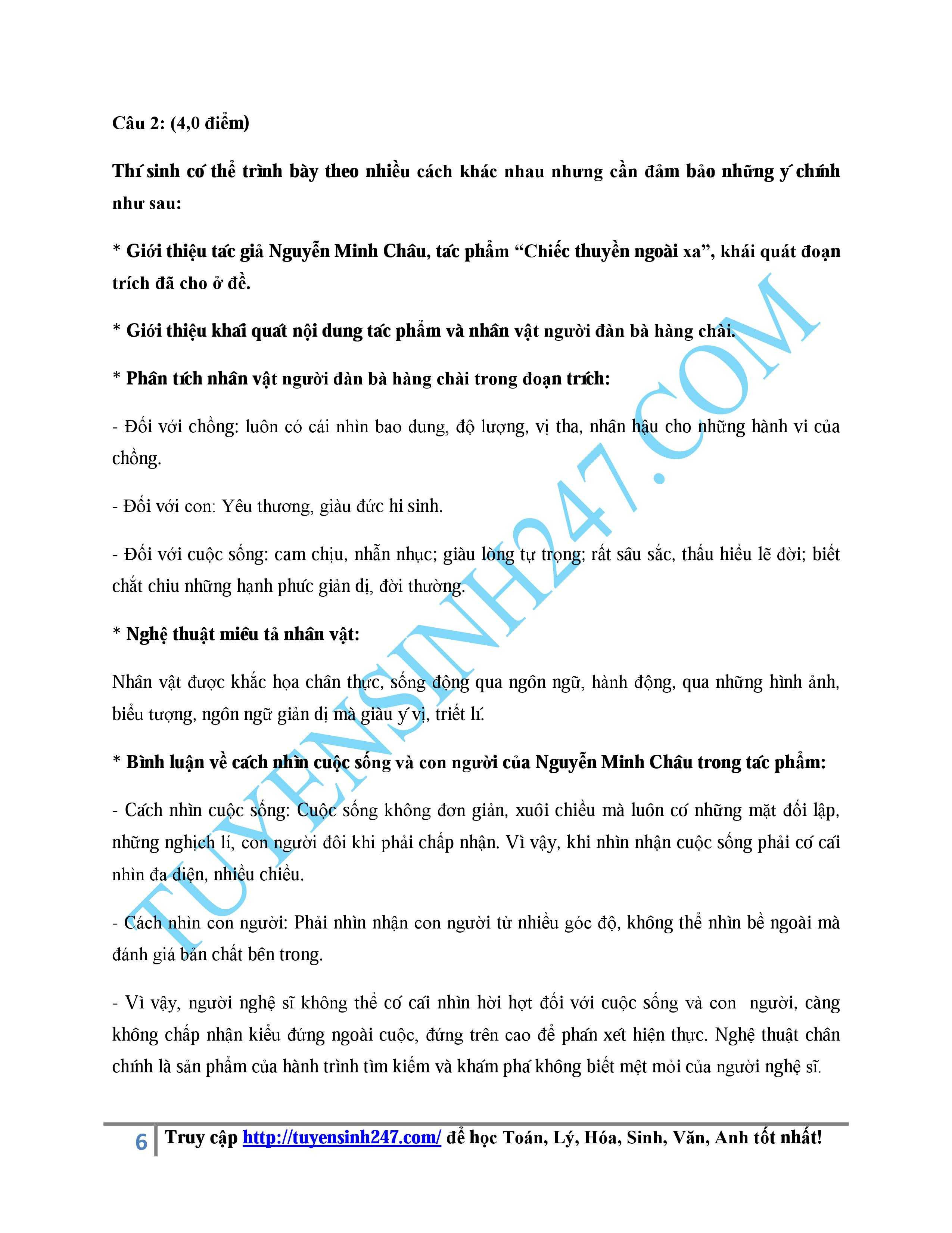 đáp án ngữ văn 2015