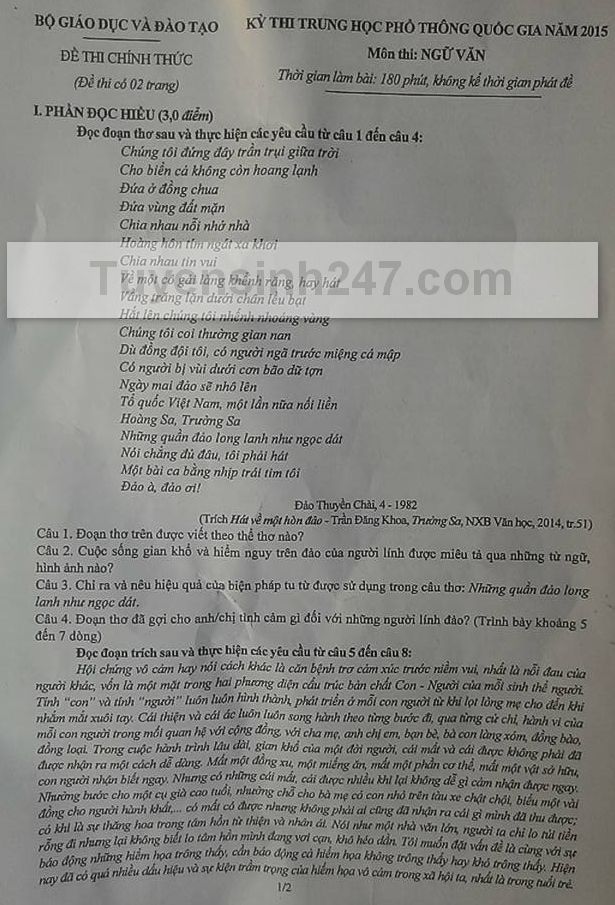 đề văn THPT quốc gia