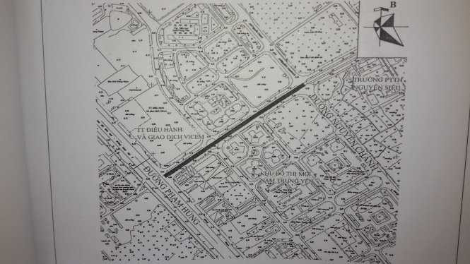 Bản đồ tuyến phố dự định đặt tên đường Mạc Thái Tông (đoạn màu đen