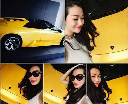 Khánh My chụp ảnh cùng chiếc Lamborghini vàng