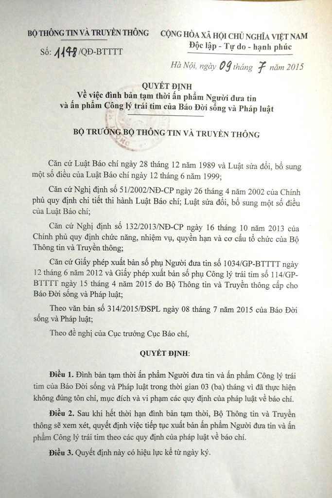 Đình bản 2 ấn phẩm của báo Đời sống và pháp luật