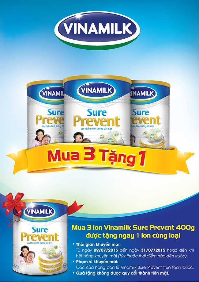 Chương trình khuyến mại Vinamilk Sure Prevent – Mua 3 tặng 1