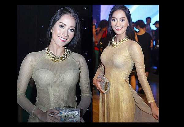 Chất liệu mỏng cũng khiến chiếc áo dài của Khánh Thi không thực sự bắt mắt. 