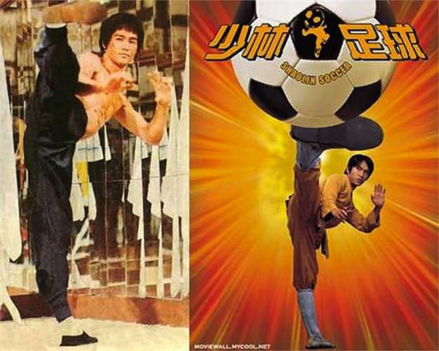 Cú đá chân kinh điển của Lý Tiểu Long không chỉ được Châu Tinh Trì đưa vào phim mà còn dùng để thực hiện poster Đội bóng Thiếu Lâm.