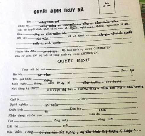 Quyết định truy nã đối tượng Bùi Văn Tánh Quyết định truy nã đối tượng Bùi Văn Tánh