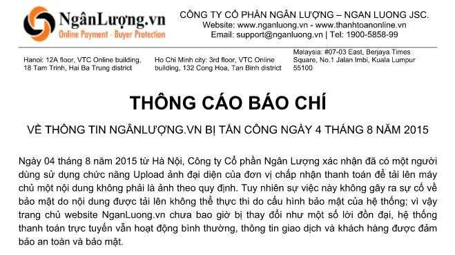 Một phần của bản thông cáo báo chí của Ngân Lượng về vụ việc bị tấn công vào ngày 4/8
