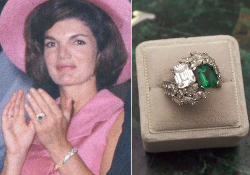 Jacqueline Kennedy Onassis - 2,6 triệu USD. Jacqueline được biết đến là người vợ cũ của Cố Tổng thống John Kennedy nhưng ít ai nhớ được bà cũng từng kết hôn với Aristotle Onassis - người đã mua tặng bà chiếc nhẫn đính hôn gây được sự chú ý lớn của dư luận trị giá tới 2,6 triệu USD