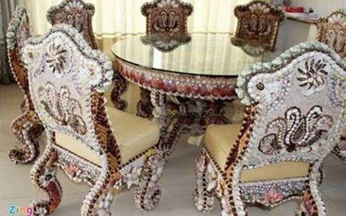 Bộ bàn ghế vỏ ốc giá 5 tỷ của đại gia miền Tây.