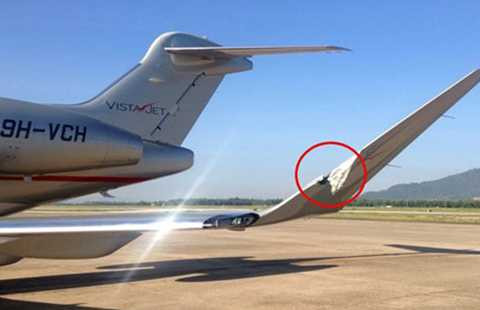 máy bay, chuyên cơ, sân bay, Đà nẵng, bị đâm, xe hàng, rách cánh