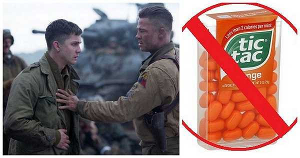 Fury: Bối cảnh trong phim được ấn tịnh là những ngày cuối cùng của Thế chiến II, năm 1945. Tuy nhiên một cảnh phim những người lính đã đề cập đến từ Tic Tacs, một loại kẹo viên ngậm bạc hà chỉ được phát minh vào những năm 1960.