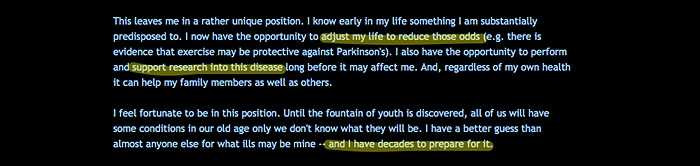 Cặp đôi quyền lực của làng công nghệ đã quyên góp hàng trăm triệu USD cho các tổ chức từ thiện, trong đó có ít nhất 160 triệu USD cho nghiên cứu về bệnh Parkinson. Nguyên nhân là vì cả mẹ và bác của Brin đều mắc chứng Parkinson và căn cứ vào một xét nghiệm của 23andMe, anh cũng có thể bị bệnh này.
