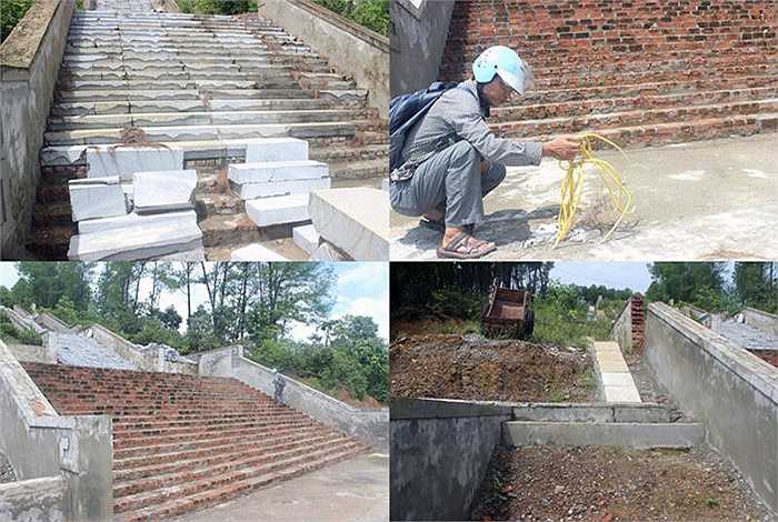 Tuy nhiên, đã 6 năm trôi qua, mới chỉ hoàn thành được phần tượng, phần móng; còn nhiều hạng mục như điện chiếu sáng, lát sân, cầu thang lên xuống vẫn còn dang dở.