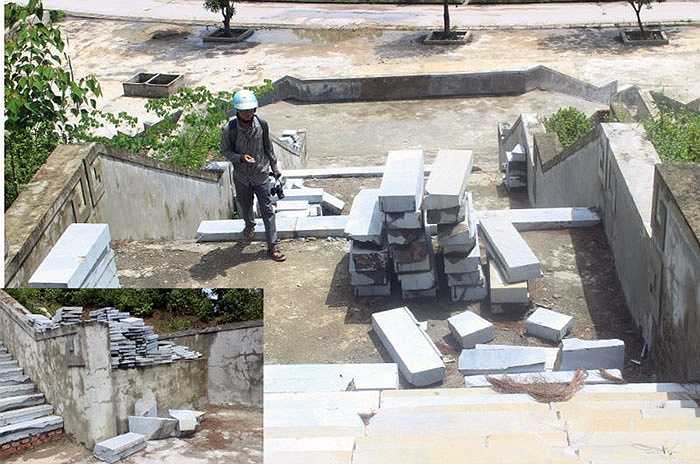 Cũng theo ông Nam, hiện giám đốc đơn vị thi công vừa mất, công trình tạm ngưng lại. Còn một điểm bị rạn nứt, đá lát sân gãy, vỡ thì không thể gọi xuống cấp. Bởi trước khi bàn giao, nhà thầu sẽ sửa chữa lại, lát gạch toàn bộ.