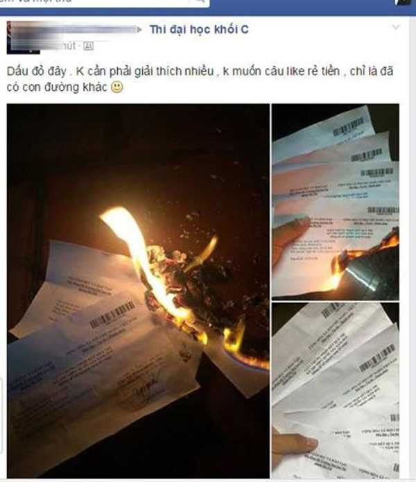 đốt 4 tờ giấy xét tuyển đại học, cao đẳng 2015