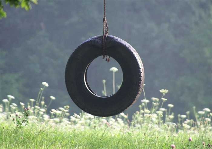Tại Mỹ, lốp xe cũ buộc vào cành cây làm ghế xích đu cho trẻ con rất dễ bắt gặp ở bất cứ khuôn viên nhà ai đó (Thái Anh)