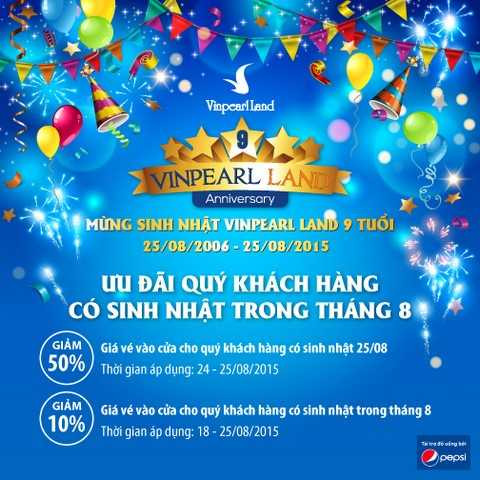 Nhiều ưu đãi nhân dịp mừng sinh nhật Vinpearl Land 9 tuổi Nhiều ưu đãi nhân dịp mừng sinh nhật Vinpearl Land 9 tuổi