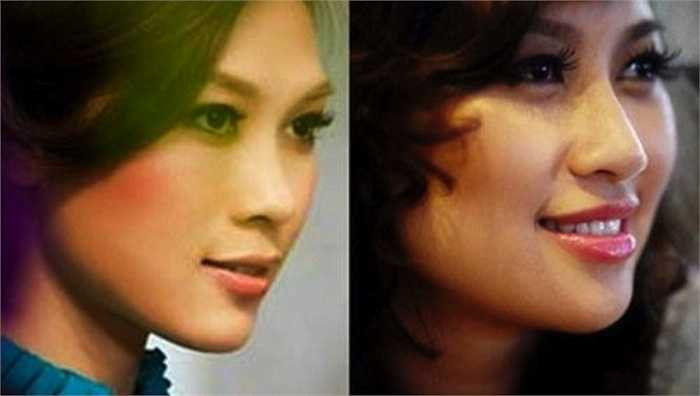 Mỹ Tâm (trái) và Khánh Linh (phải) khi nhìn nghiêng cùng có khuôn mặt vuông bạnh, đôi mắt to và sáng, sống mũi cao và nụ cười cũng khá giống nhau. Nếu không phải một người ở Hà Nội, một người ở Đà Nẵng thì ai cũng nghĩ họ là chị em một nhà. 