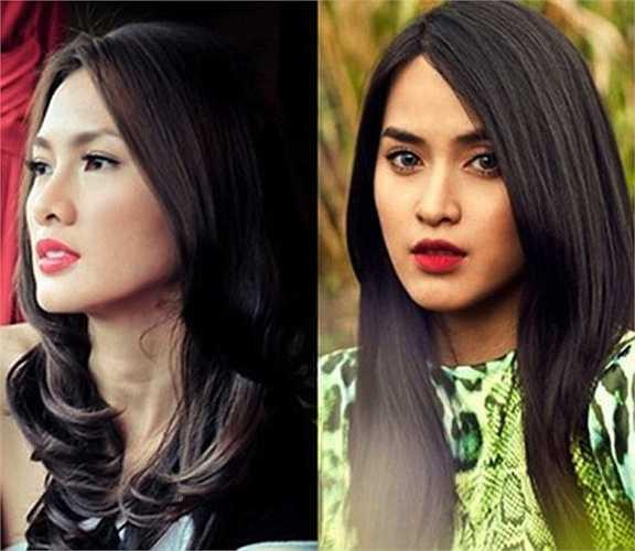 Mặc dù người mẫu, diễn viên Anh Thư (trái) có khuôn mặt góc cạnh hơn còn diễn viên Tú Vi (phải) có khuôn mặt V-line hơn nhưng đường nét trên khuôn mặt họ vẫn hao hao giống nhau. Đặc biệt là mắt, mũi, môi và cả hình dáng lông mày. 