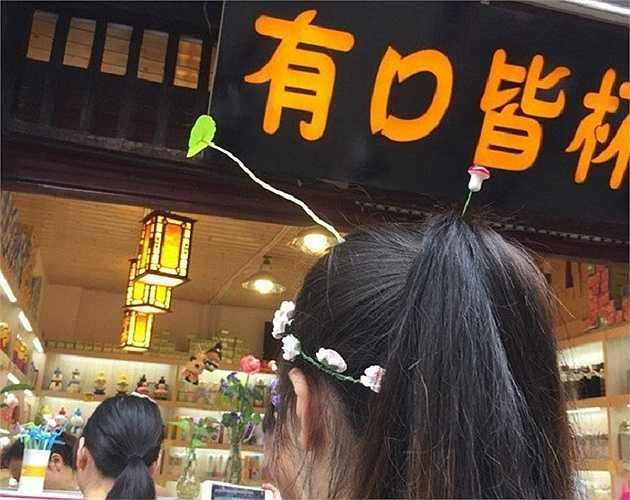 Thực chất đây là những chiếc kẹp tóc gắn hình cây mầm xanh, bông hoa hoặc bông tuyết. Nó trở thành trào lưu mới ở Bắc Kinh