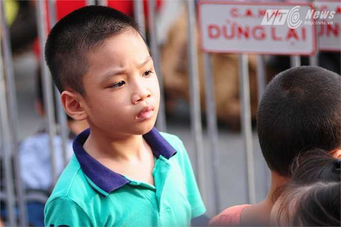 Cậu bé may mắn chen được lên sát hàng rào xem diễu binh