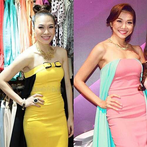 Chẳng cần mất quá nhiều công, người ta có thể tìm ra 'chị em song sinh' của chiếc váy Mỹ Tâm đang mặc đang được khoác lên người Thanh Hằng.
