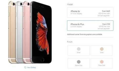 Giá bán của iPhone 6S/ 6S Plus trêm Apple Store