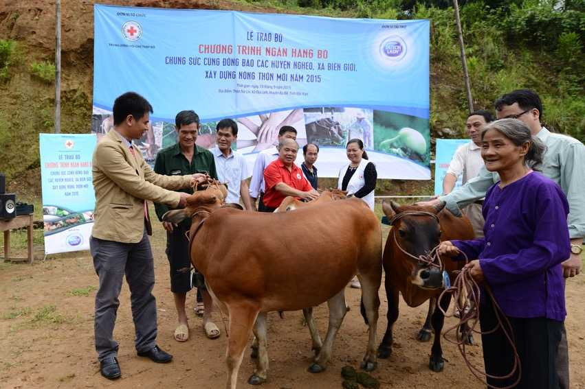  Những hộ dân nghèo vui mừng khi nhận Bò từ Nhà tài trợ