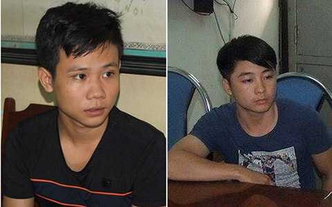 Hai đối tượng Chu Văn Thế (áo xanh) và Dương Nghĩa Hậu (áo đen).