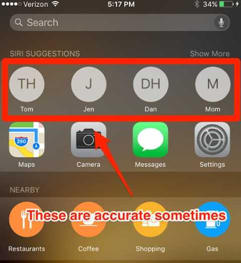 Ngoài các ứng dụng được gợi ý, Siri còn mang tới những số điện thoại mà bạn thường liên hệ