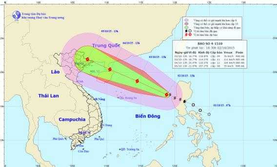Đường đi của bão số 4 (Ảnh: Trung tâm dự báo KTTVTƯ)