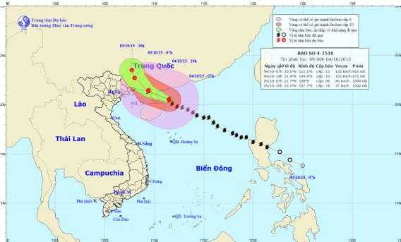 Vị trí hiện tại và đường đi dự kiến của cơn bão số 4