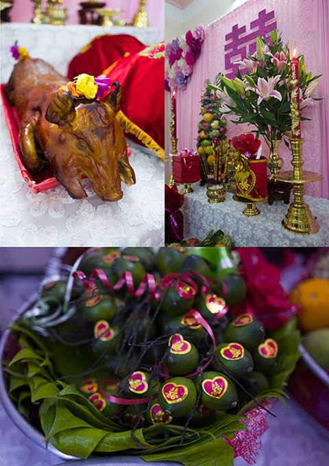 Những sính lễ được nhà trai chuẩn bị chu đáo trong buổi lễ ăn hỏi.