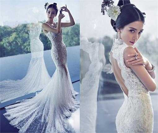 Được biết, tổng cộng Angelababy đã mặc bộ váy này 2 lần, sau đó mất 5 tháng để chỉnh sửa và gia công lại. Sánh đôi cùng Angelababy là bộ vest của Tom Ford được Huỳnh Hiểu Minh tin dùng.