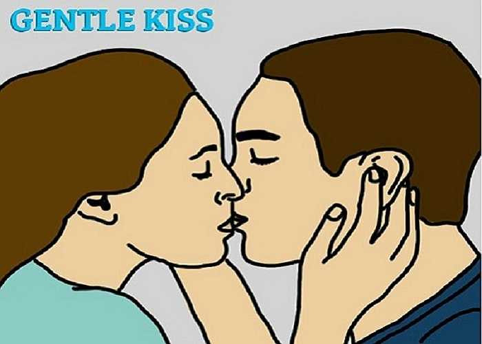 Nụ hôn nhẹ nhàng. Đây là kiểu hôn mà hai đôi môi chạm vào nhau một cách nhẹ nhàng và không hề có bất cứ áp lực nào. Nó thể hiện sự trêu chọc và muốn kéo dài sự hài lòng, đồng thời cho thấy một mức độ thoải mái sâu sắc giữa hai người.
