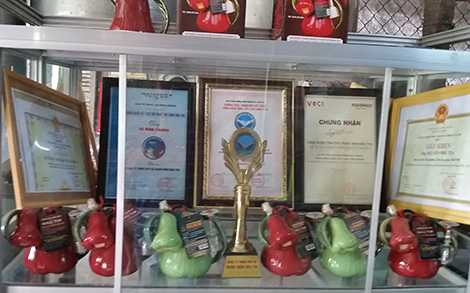 Sản phẩm rượu mận do ông Sáu Tia sản xuất.