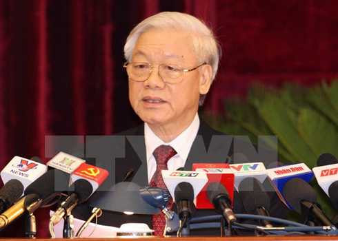 Tổng bí thư Nguyễn Phú Trọng phát biểu tại lễ bế mạc Hội nghị trung ương. Ảnh: TTXVN Tổng bí thư Nguyễn Phú Trọng phát biểu tại lễ bế mạc Hội nghị trung ương. Ảnh: TTXVN