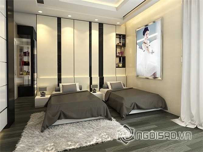 Phòng ngủ sang trọng với gam màu trắng sáng và trung tính.