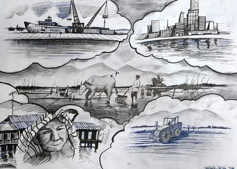 Tác phẩm của Trần Văn An, học sinh lớp 11 Trường PTLC Vinschool trăn trở với việc làm sao để người nông dân tiếp cận được máy móc, công nghệ, nâng cao năng suất, tạo ra sản phẩm chất lượng đủ để xuất khẩu ra thế giới. 