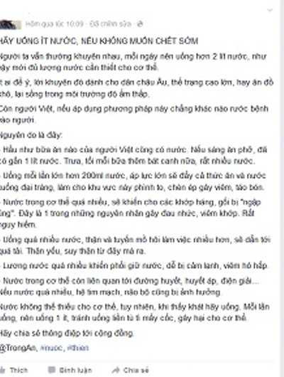 Lời cảnh báo Hãy uống ít nước nếu không muốn chết sớm.