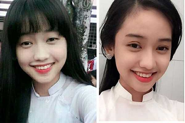 Nhan sắc của hot girl 17 tuổi Cà Mau trước và sau khi phẫu thuật thẩm mỹ.