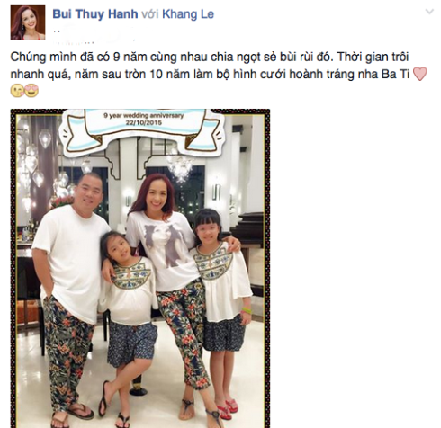 Thúy Hạnh chia sẻ tình cảm với ông xã