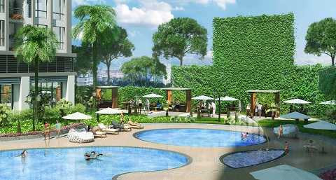 Khu BBQ ngoài trời với cảnh quan hiện đại tại Park Hill