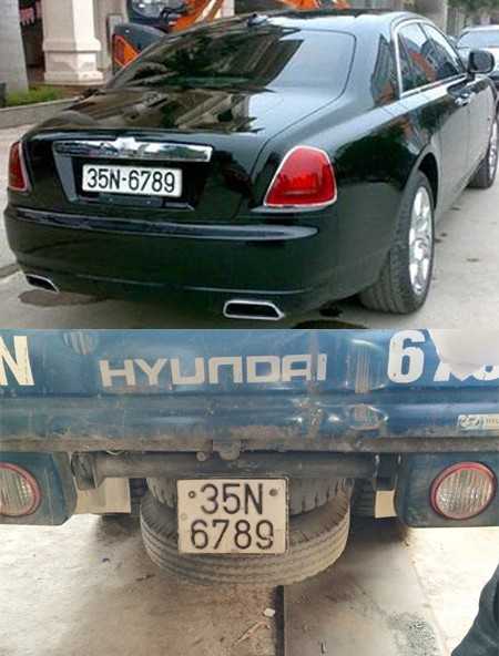Cảnh sát xác định biển số 35N-6789 được cấp cho ôtô tải Huyndai, chiếc Rolls-Royce đeo biển giả.