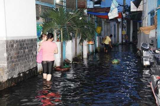 Triều cường gây ngập một tuyến hẻm thuộc quận Bình Tân.