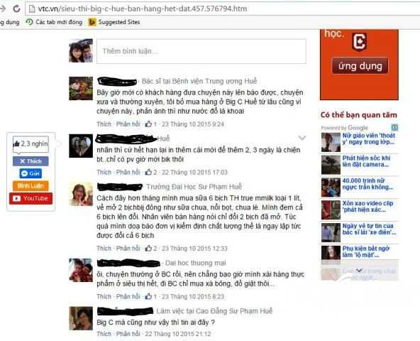 Bình luận trên báo điện tử VTC News, nhiều khách hàng cho biết, từng mua phải hàng hóa kém chất lượng tại Big C.